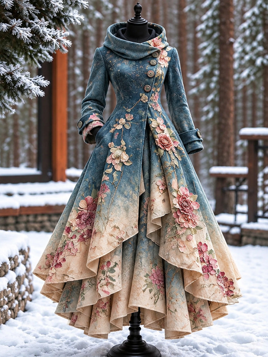 Women’s Vintage High-Collar Asymmetrical Long Maxi Coat