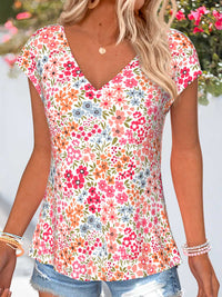 Women's Retro Style Art Printed Vintage V-Neck Short Sleeves Top