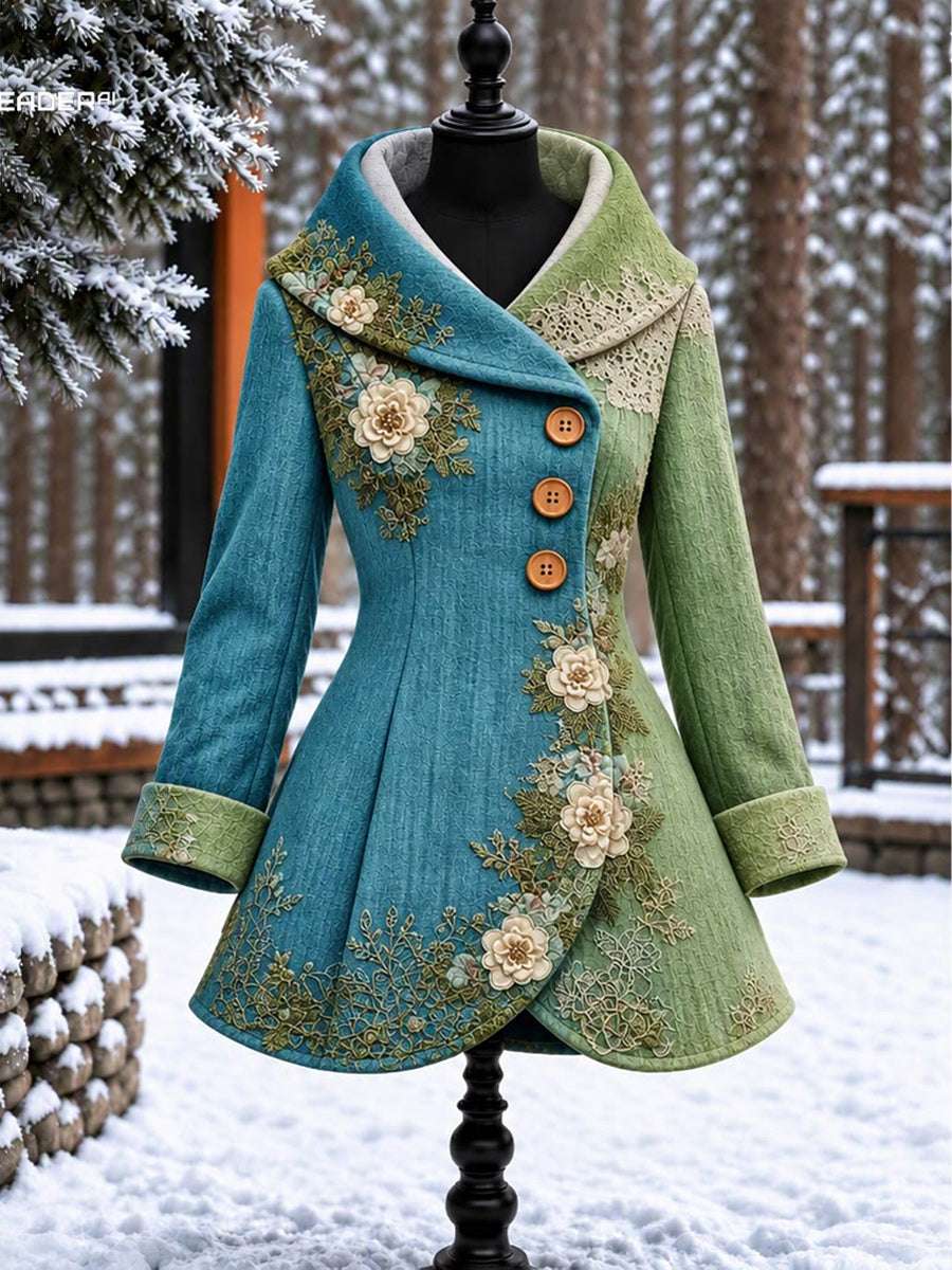Women's Vintage Colorblock Asymmetrical Flared Coat