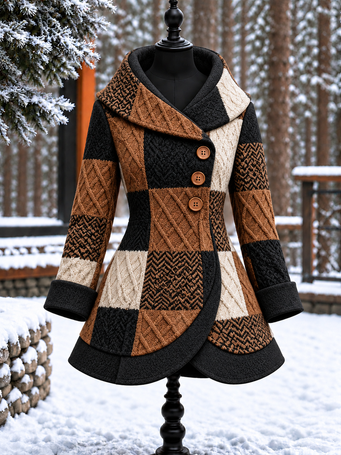 Women's Vintage Colorblock Asymmetrical Flared Coat