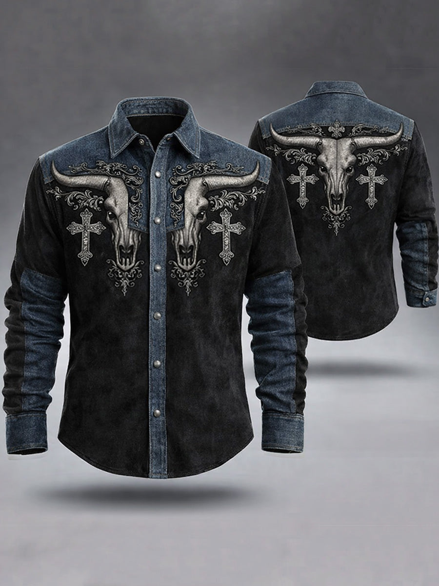 Men's Freedom American Print Cotton Vintage Casual Cotton Long Sleeve Shirt