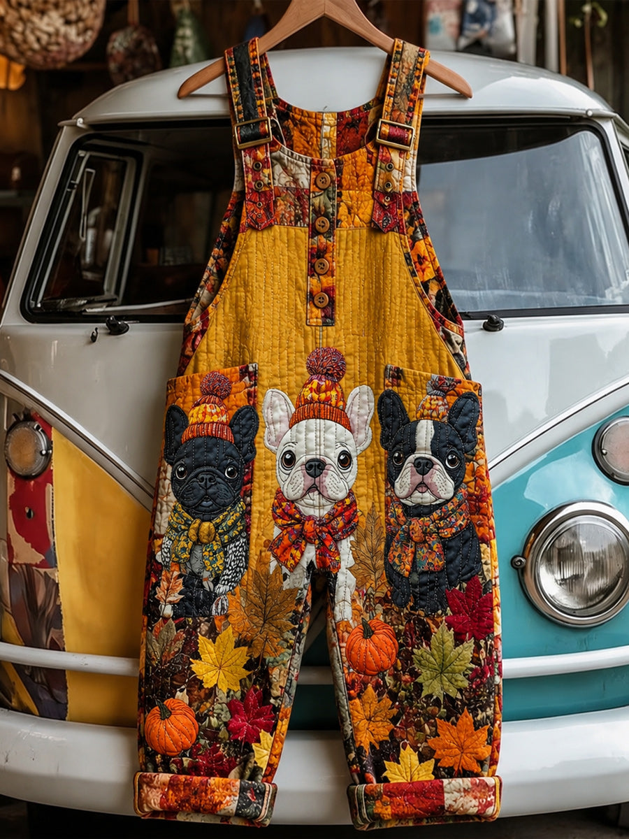 Women's Retro Style Art Print Washed Cotton Denim Patchwork Jumpsuit