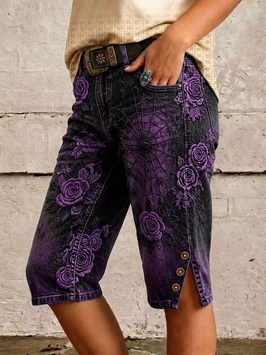 Retro Style Art Print Vintage Casual Denim Shorts