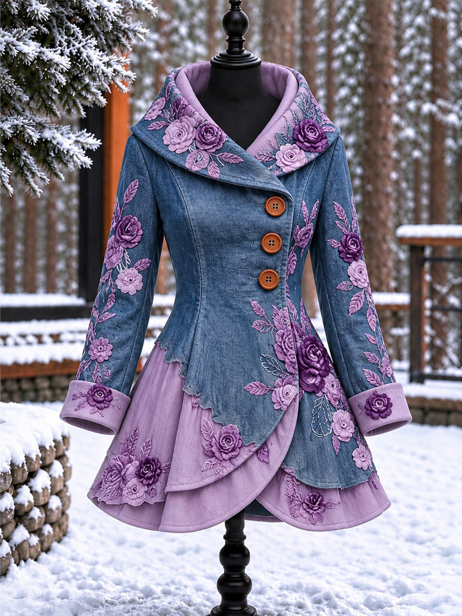 Women's Vintage Colorblock Asymmetrical Flared Coat