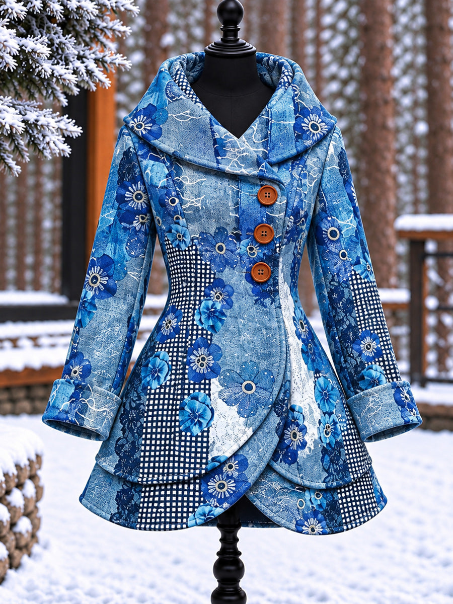 Women's Vintage Colorblock Asymmetrical Flared Coat