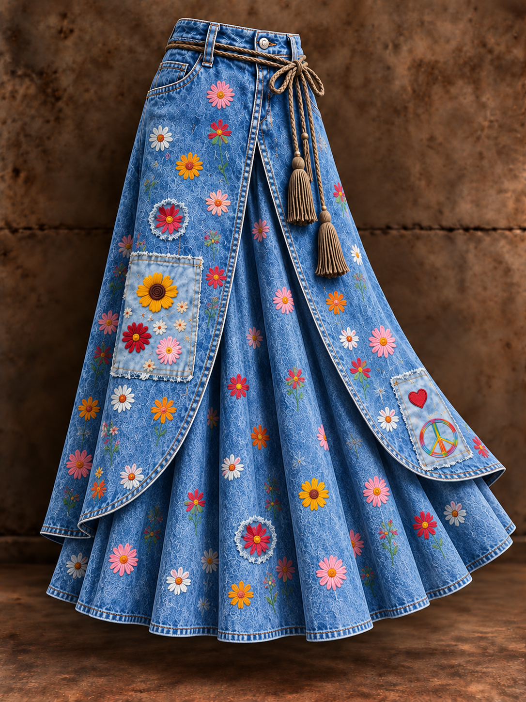 Women's Vintage Floral Asymmetrical Midi Skirt