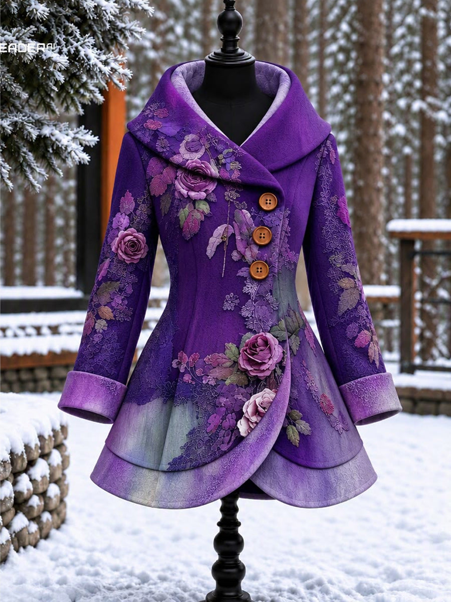 Women's Vintage Colorblock Asymmetrical Flared Coat