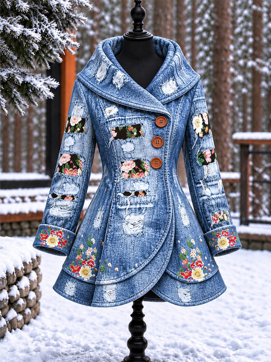 Women's Vintage Colorblock Asymmetrical Flared Coat