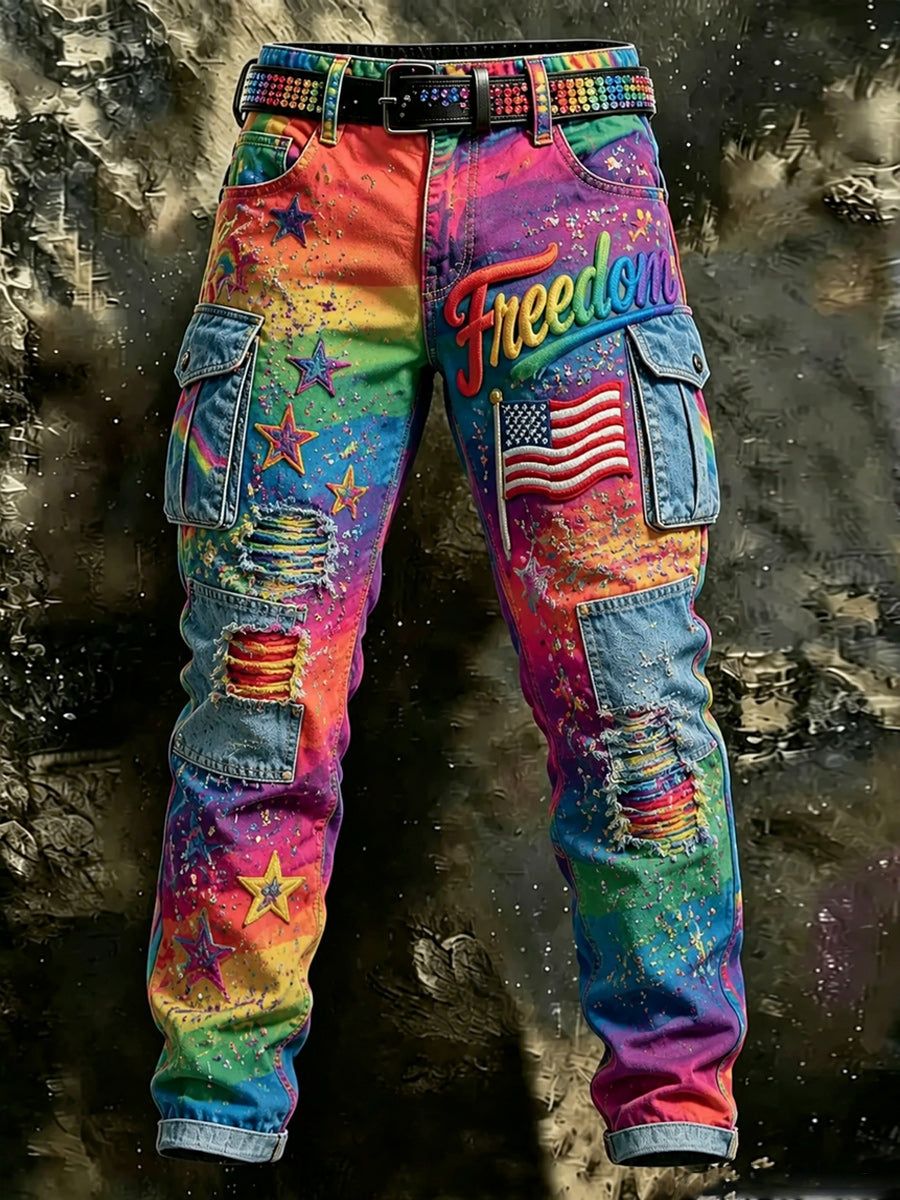 Men's Retro Pride Month Rainbow Art Print Casual Workwear Trousers