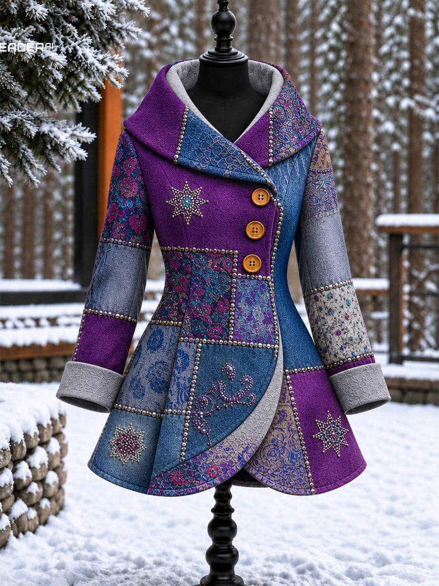 Women's Vintage Colorblock Asymmetrical Flared Coat