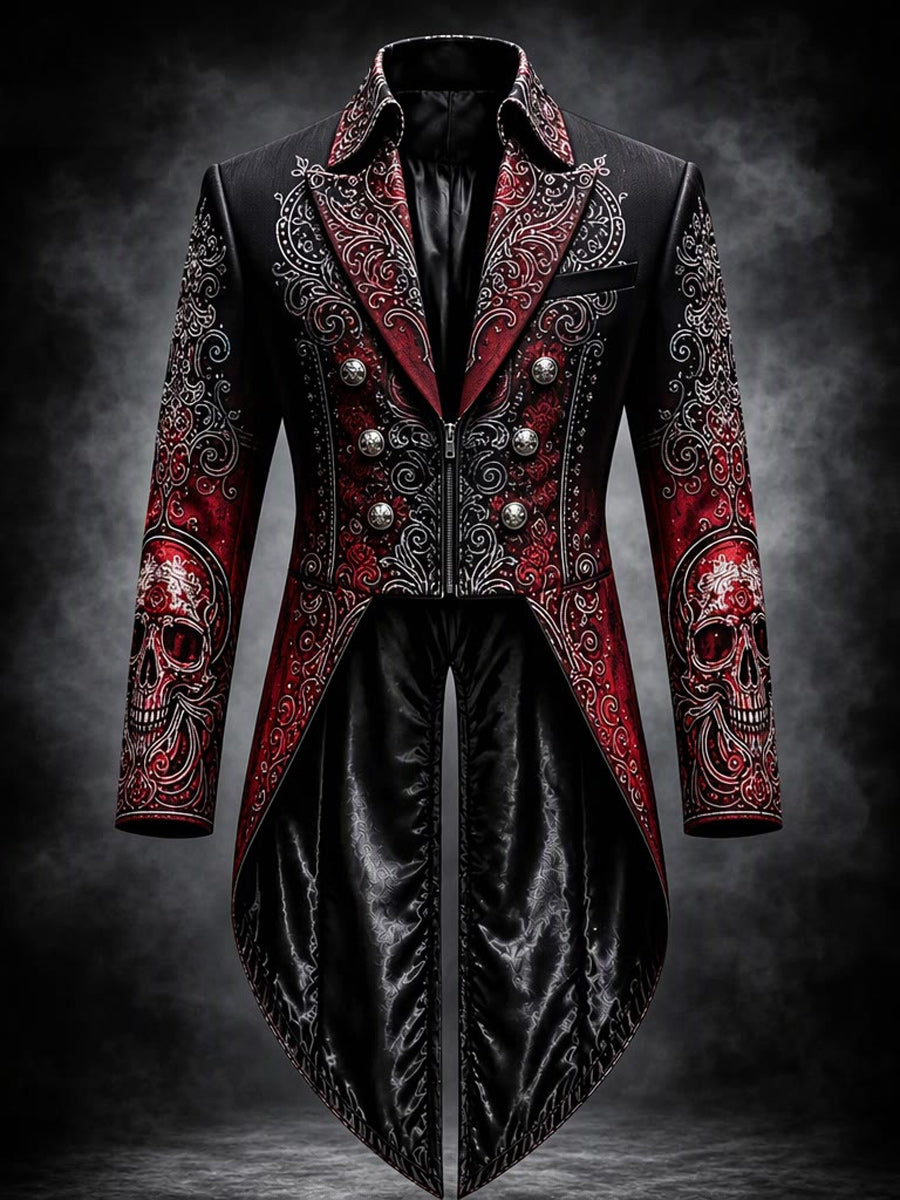 Men's Gothic Punk Art Print Swallow-Tailed Coat
