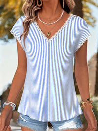 Women's Retro Style Art Printed Vintage V-Neck Short Sleeves Top