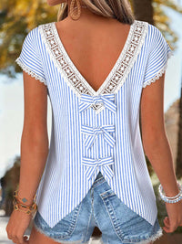 Women's Retro Style Art Printed Vintage V-Neck Short Sleeves Top