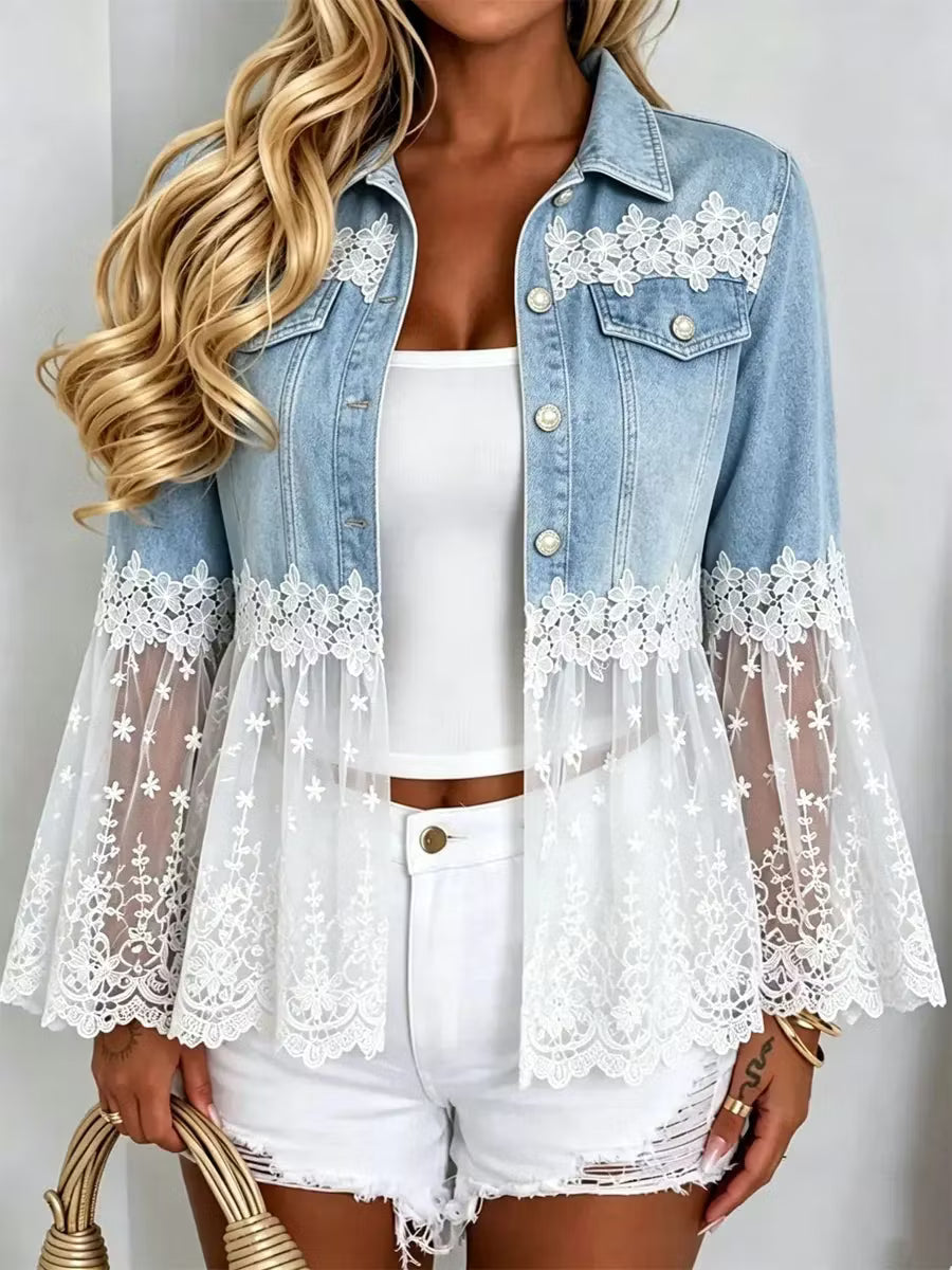 Women's Vintage Lace Floral Denim Jacket