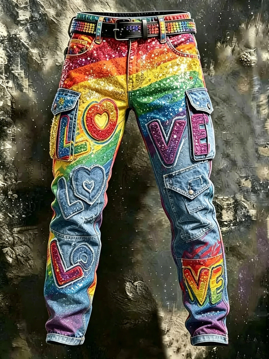 Men's Retro Pride Month Rainbow Art Print Casual Workwear Trousers
