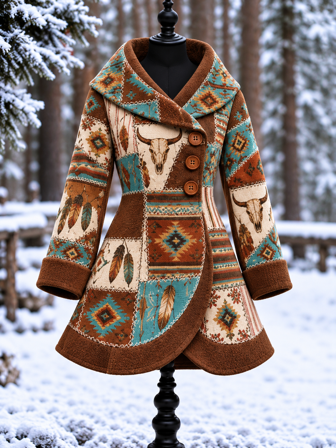 Women's Vintage Colorblock Asymmetrical Flared Coat