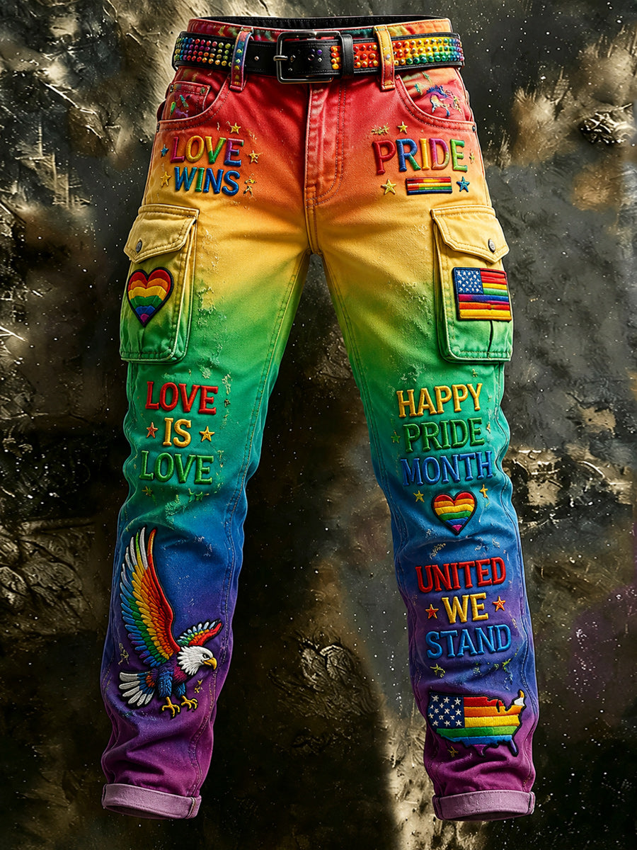 Men's Retro Pride Month Rainbow Art Print Casual Workwear Trousers