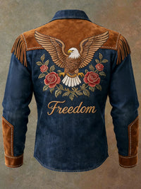 Men's Retro Freedom American Eagle Print Vintage Tassel Casual Long Sleeve Shirt