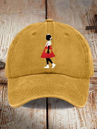 Unisex  Black Girl In Red Dress Art Print Baseball Cap
