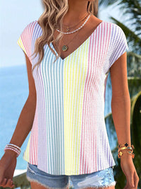 Women's Retro Style Art Printed Vintage V-Neck Short Sleeves Top