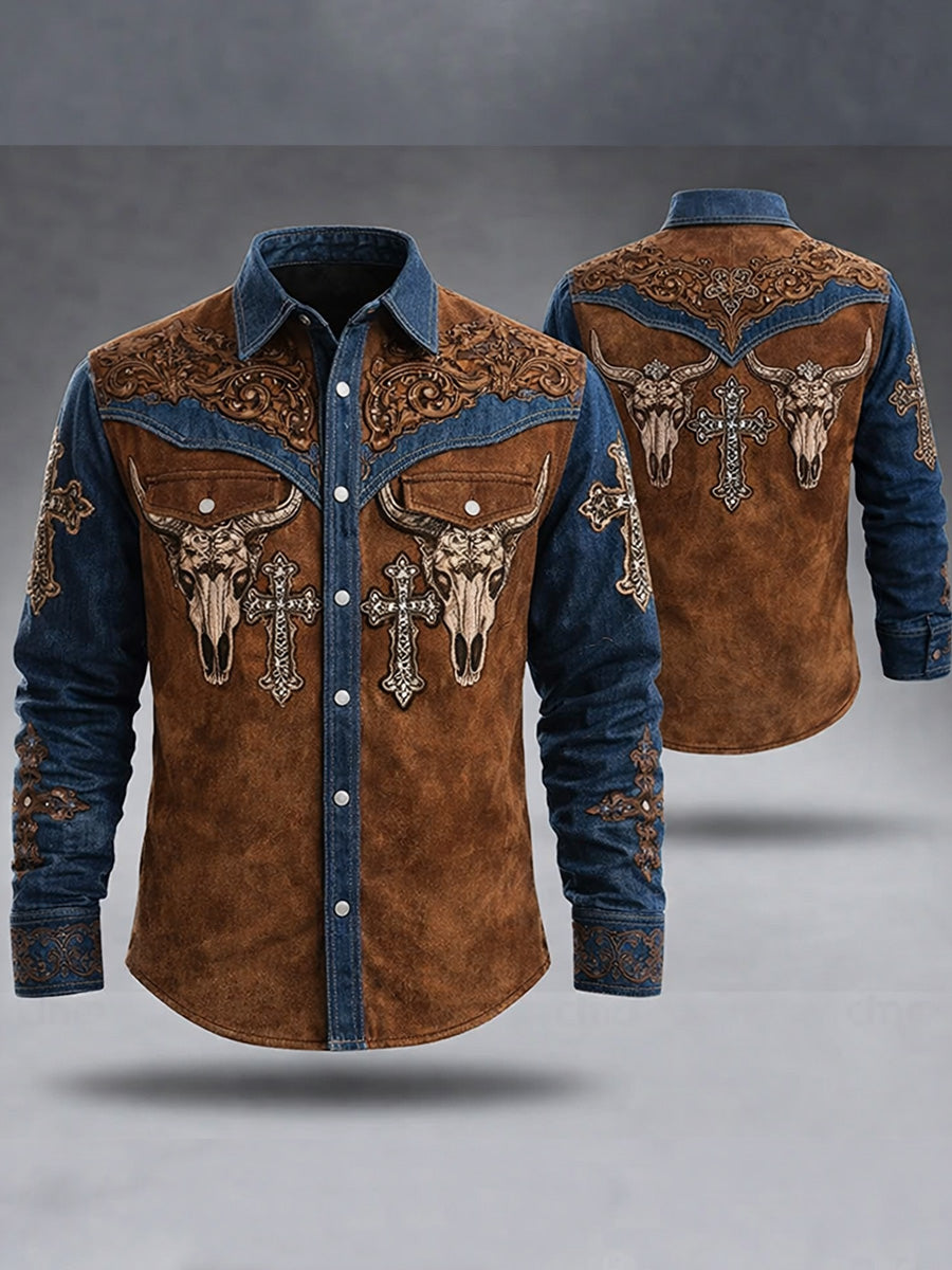Men's Freedom American Print Cotton Vintage Casual Cotton Long Sleeve Shirt