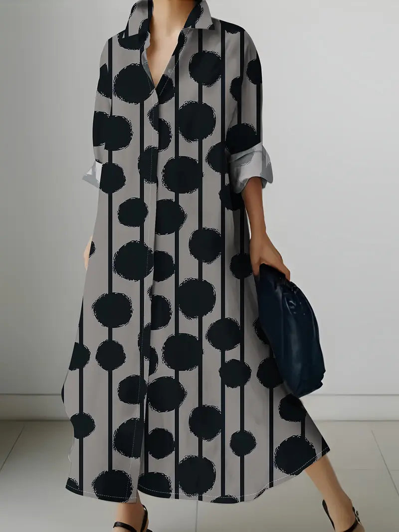Abstract Art Print Long Sleeve Vacation Dress