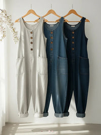 Women's Sleeveless Washed Cotton Denim Jumpsuit