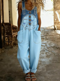 Women's Hippie Peace Bird Art Print Patchwork Jumpsuit