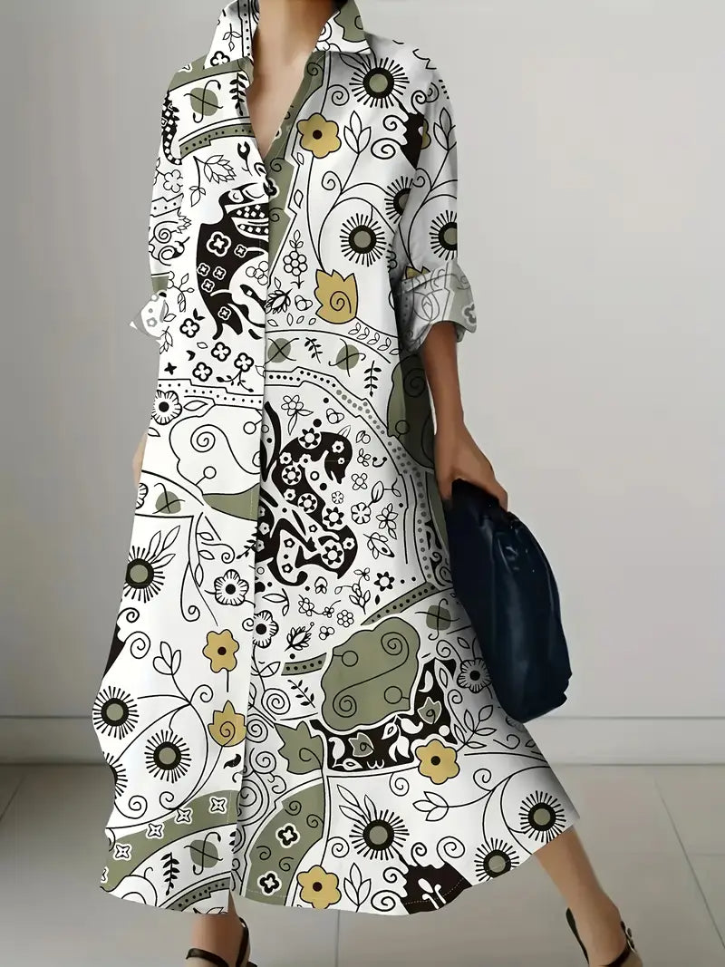 Abstract Art Print Long Sleeve Vacation Dress