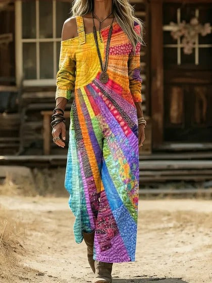 Women's Vintage Ethnic Art Print Wide Leg Jumpsuit