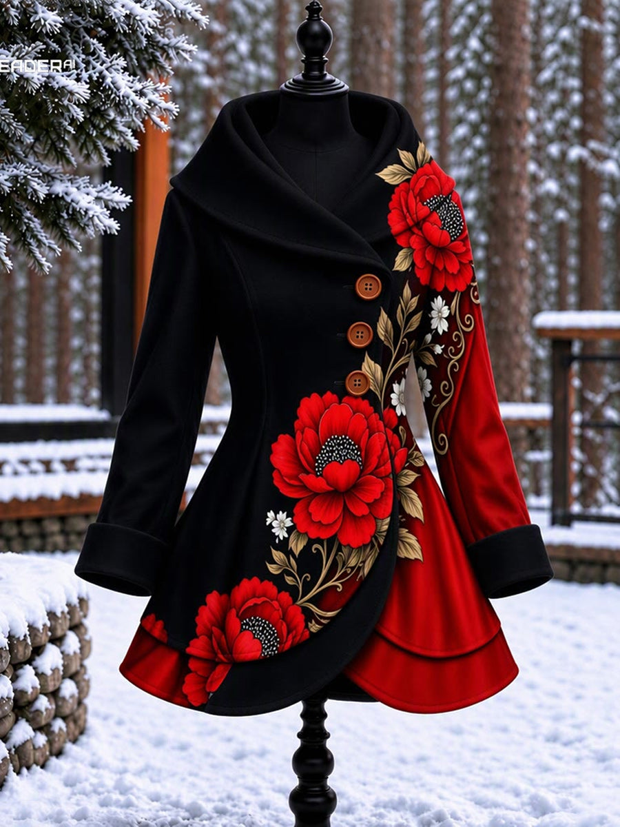 Women's Vintage Colorblock Asymmetrical Flared Coat