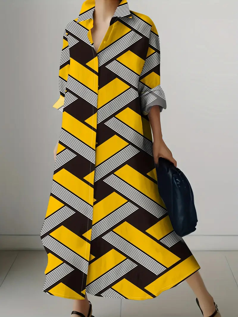 Abstract Art Print Long Sleeve Vacation Dress