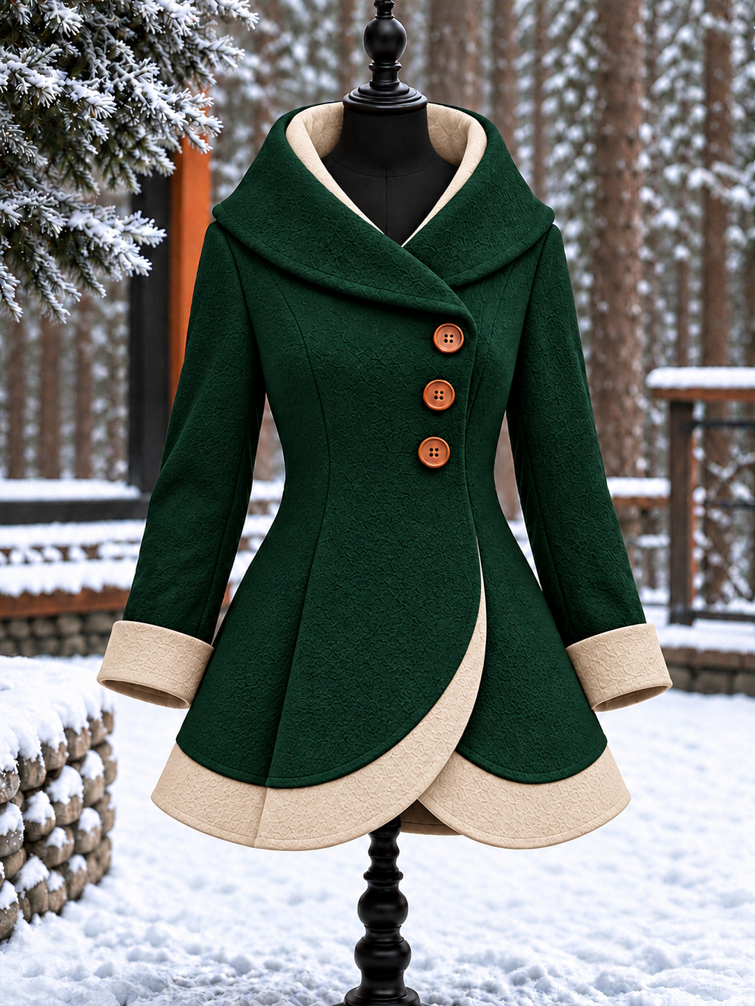 Women's Vintage Colorblock Asymmetrical Flared Coat