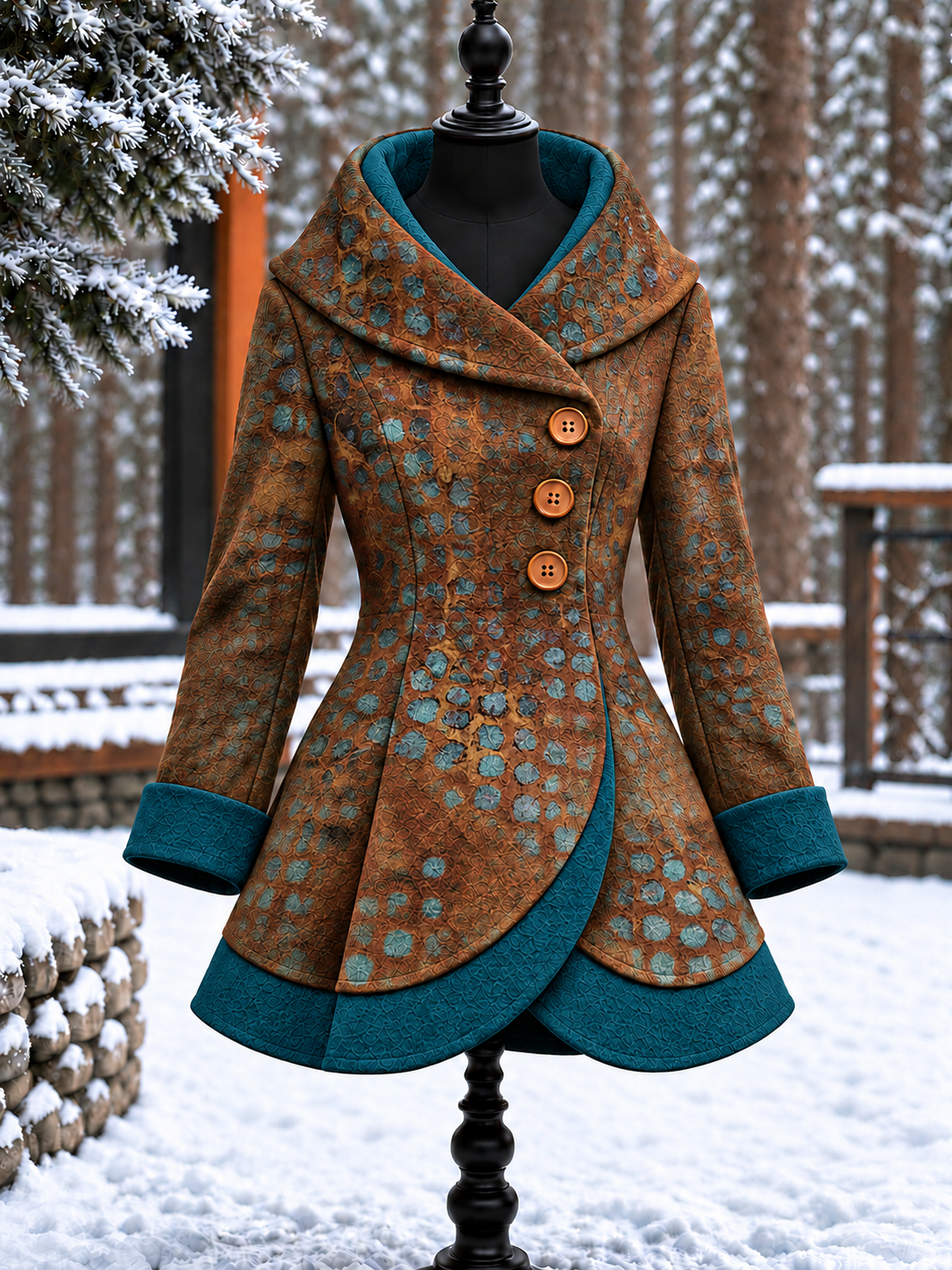 Women's Vintage Colorblock Asymmetrical Flared Coat