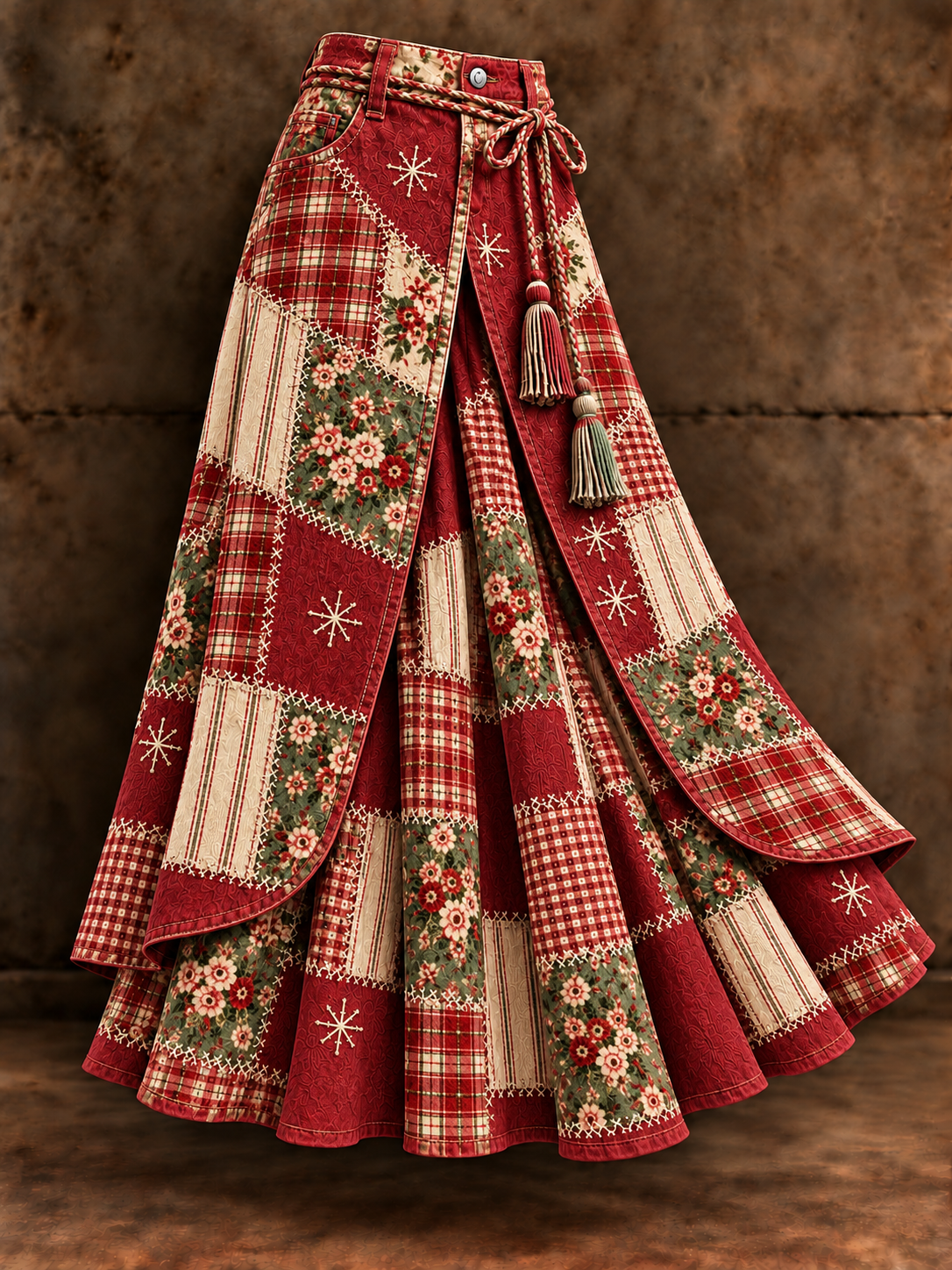 Women's Vintage Floral Asymmetrical Midi Skirt
