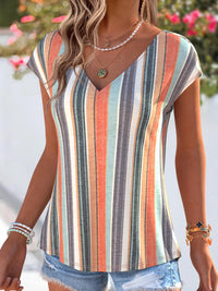 Women's Retro Style Art Printed Vintage V-Neck Short Sleeves Top