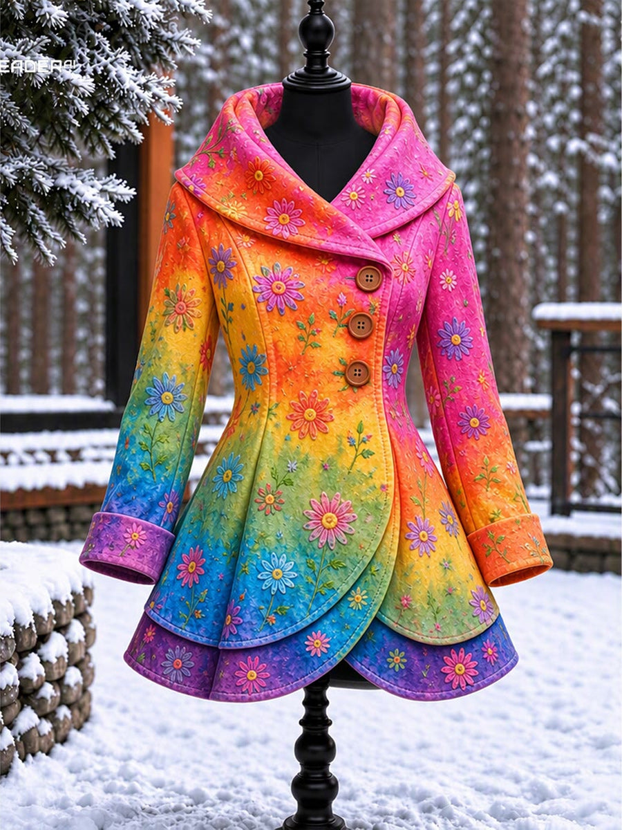 Women's Vintage Colorblock Asymmetrical Flared Coat