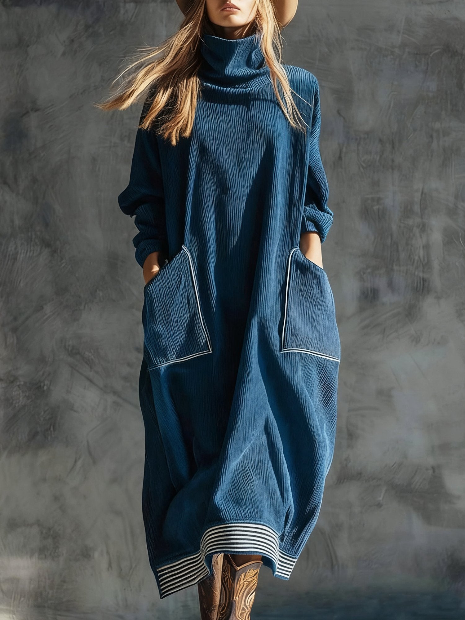 Solid Color Long Sleeve Midi Dress