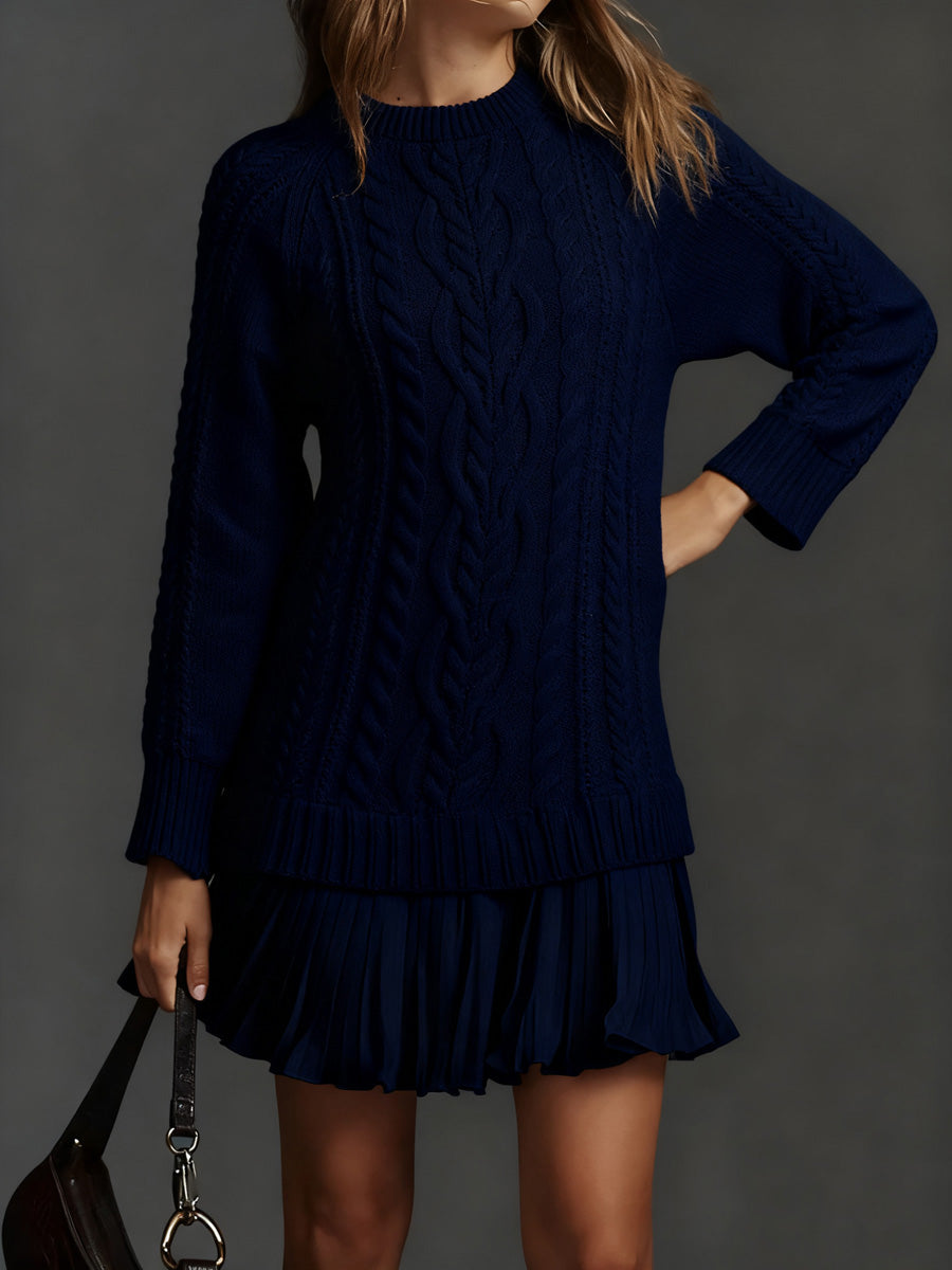 Vintage Unique Elegant Twisted Texture Sweater Chiffon Patchwork Dress
