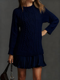 Vintage Unique Elegant Twisted Texture Sweater Chiffon Patchwork Dress