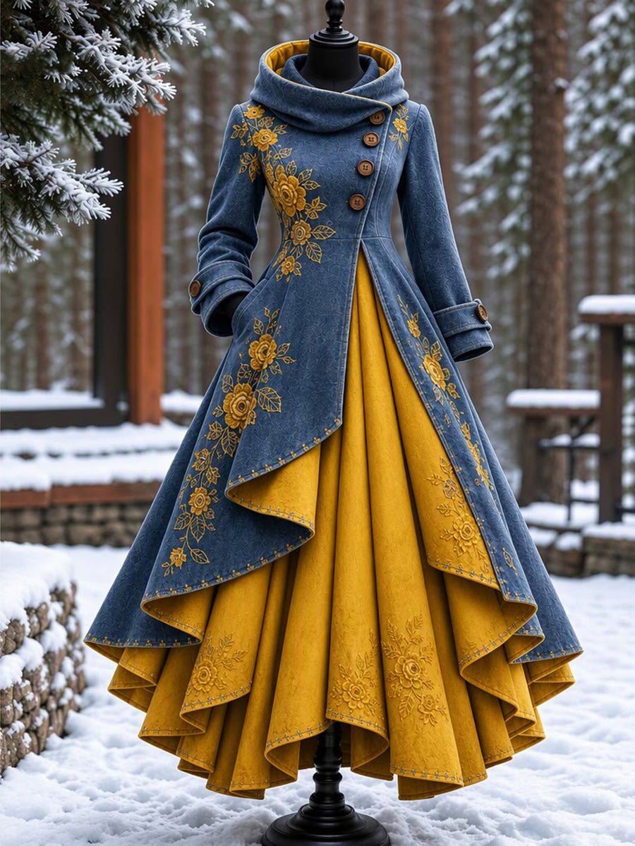 Women’s Vintage High-Collar Asymmetrical Long Maxi Coat