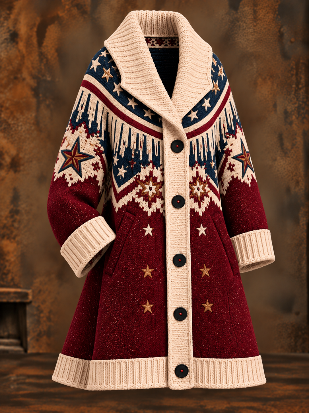 Western Style Long Sleeve Button Up Cardigan Coat