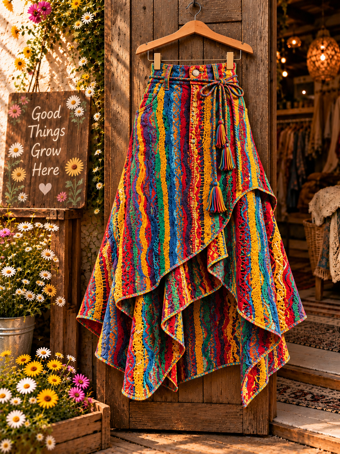 Women's Retro Style Art Print Irregularly Layered Stitched Skirt