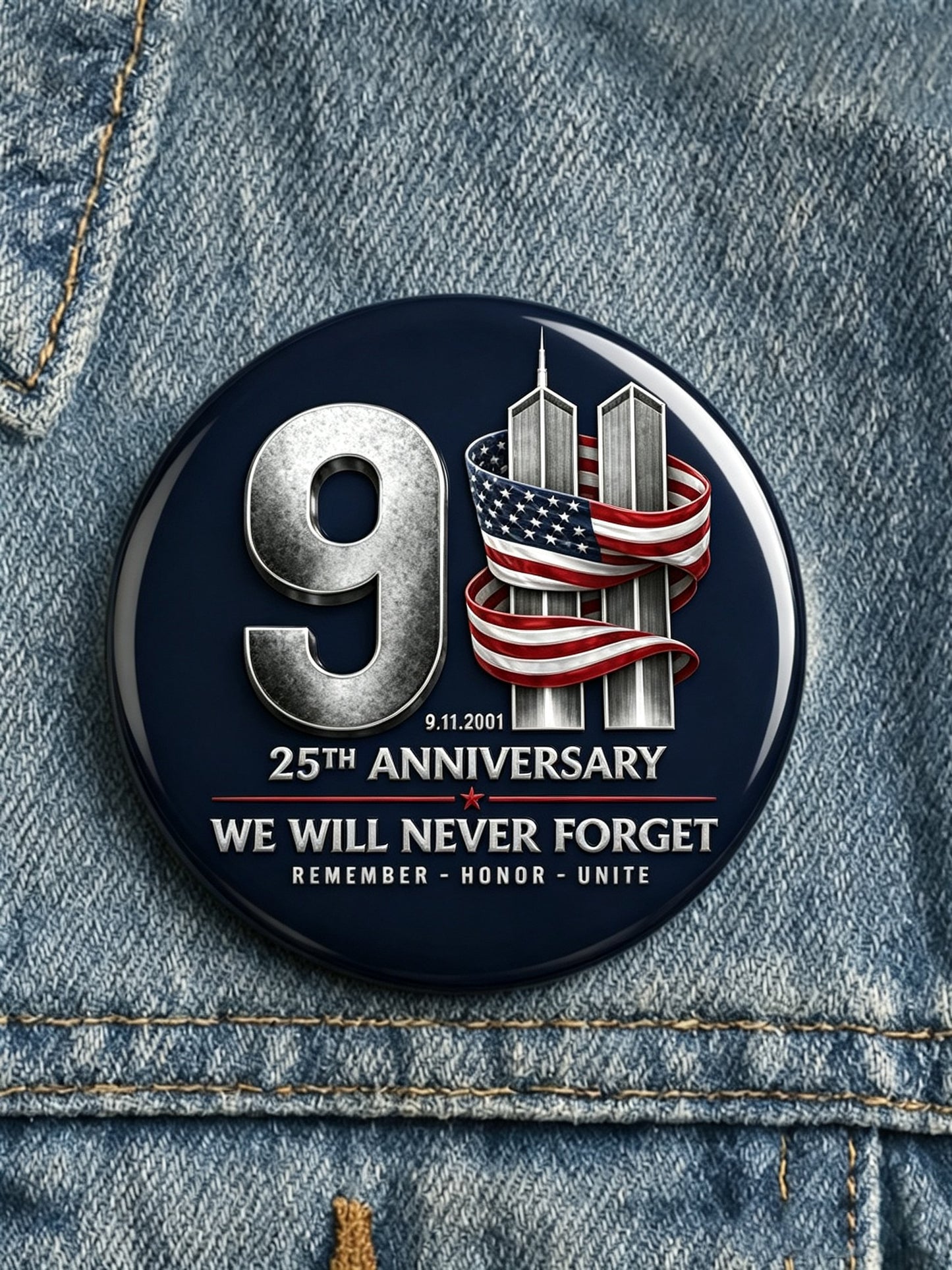 Never Forget September 11, 2001 Pinback Button