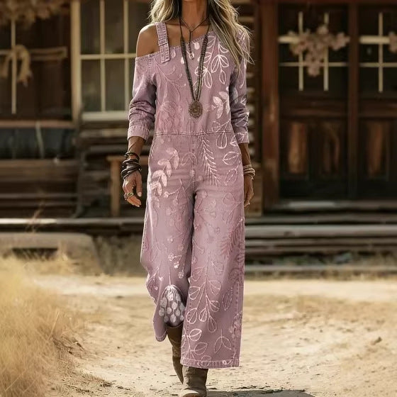 Women's Vintage Ethnic Art Print Wide Leg Jumpsuit