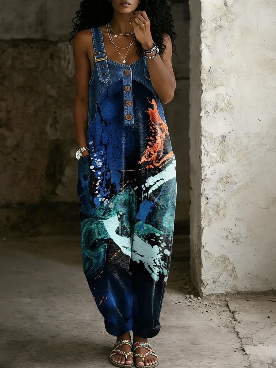 Women's Abstract Art Print Retro Jumpsuit