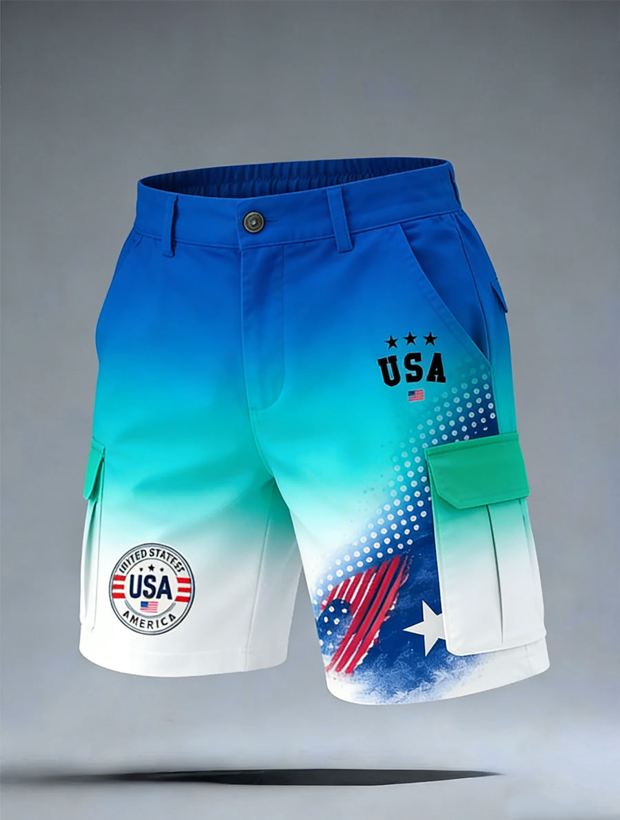 Men's USA Flag Art Print Casual Loose Work Shorts