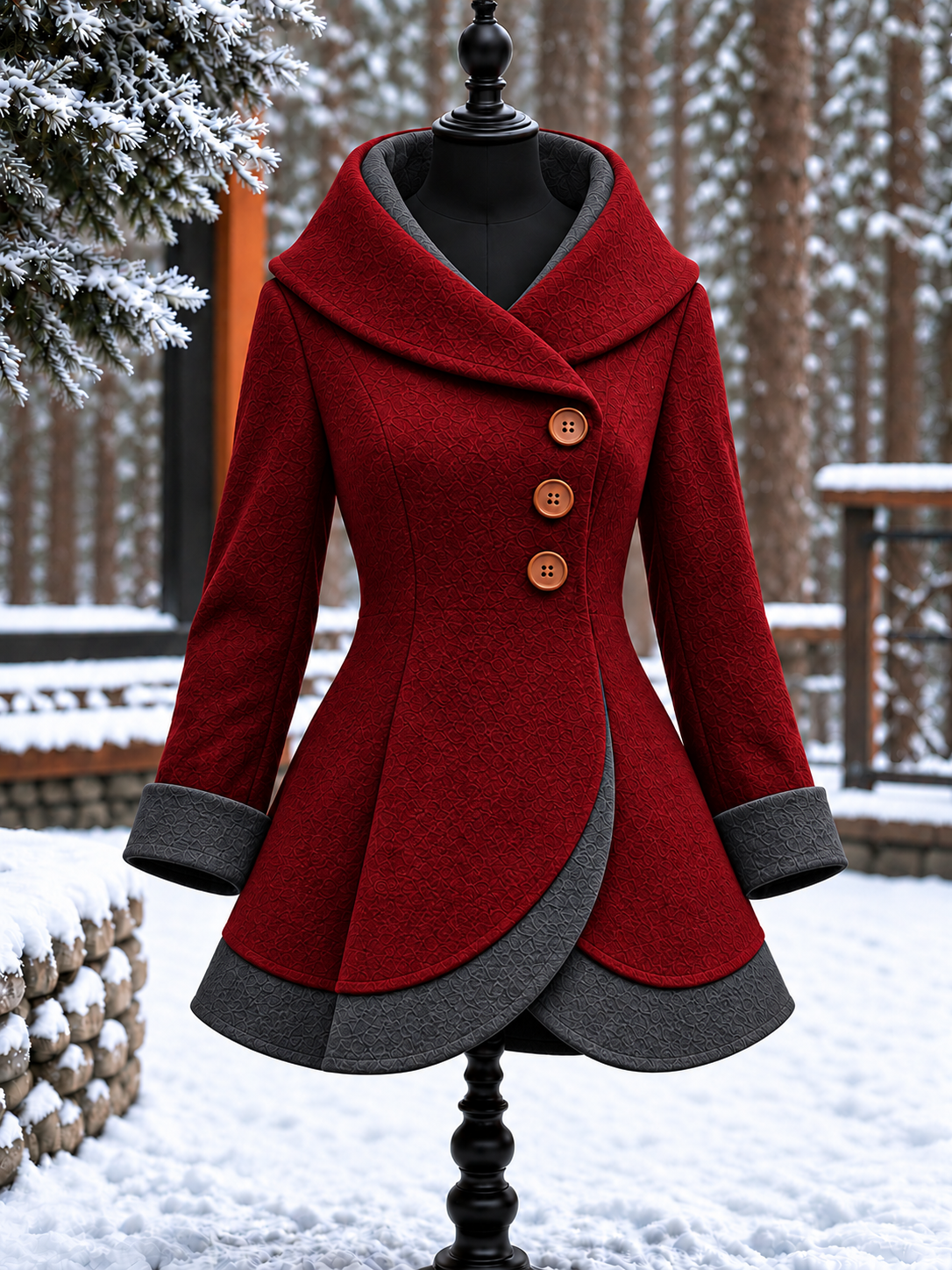 Women's Vintage Colorblock Asymmetrical Flared Coat