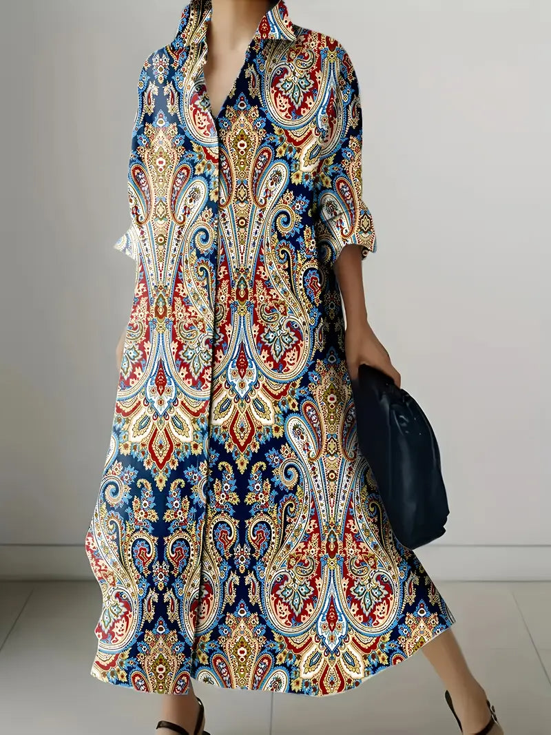 Abstract Art Print Long Sleeve Vacation Dress