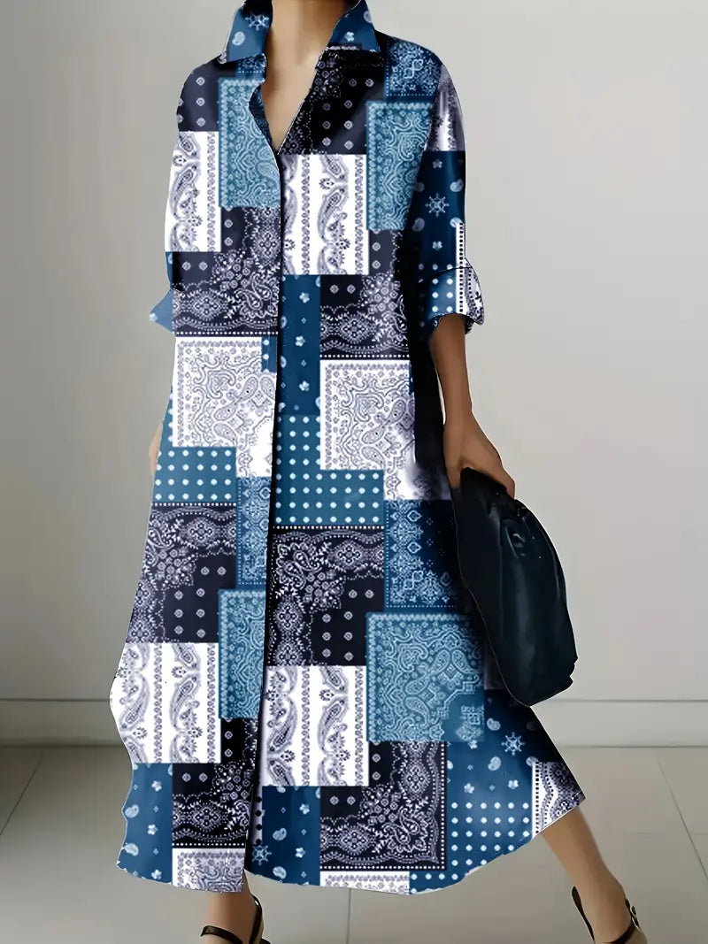 Abstract Art Print Long Sleeve Vacation Dress